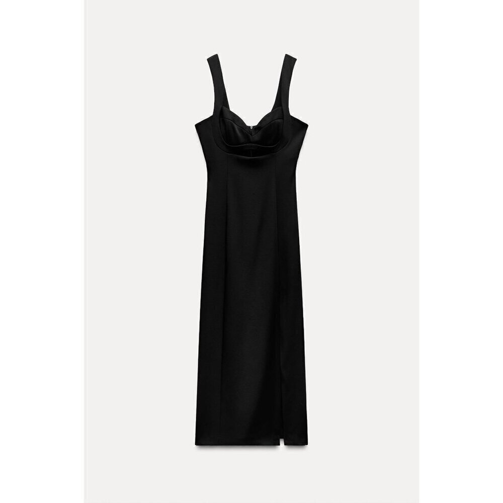 Zara XS Black Sleeveless Cutout Midi Dress With Side Slit 9646/606/800 READ ME